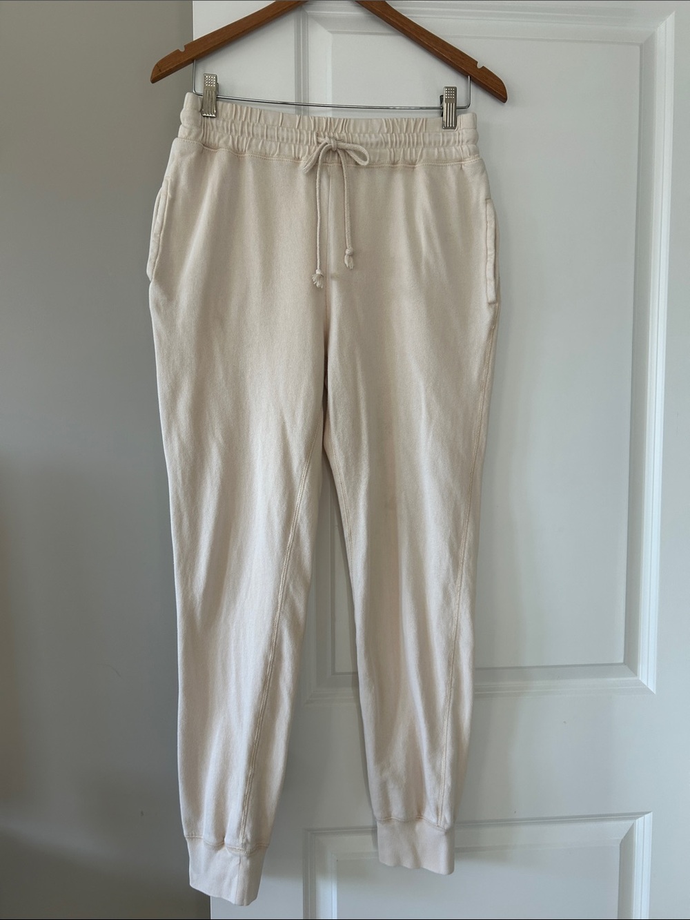 J Crew Cream Joggers w Pockets Sz XS w MEASUREMENTS Elastic Waist w Drawcord